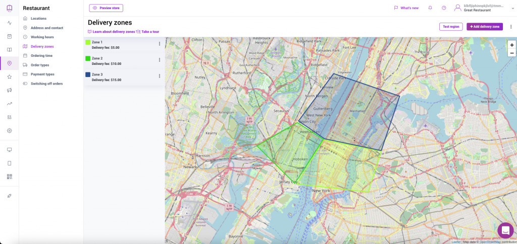 Setting up food delivery app delivery zones